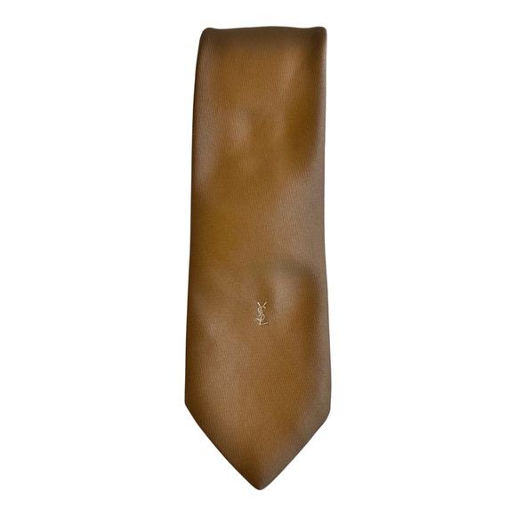 Vintage YSL Monogram Brown Silk Neck Tie Kaufmanns Department Store Pittsburgh